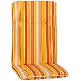 Beo Hochlehner Auflagen Waschbar Bali | Made in EU nach Öko-Tex Standard | Atmungsaktive und UV-beständige Gartenstuhlauflagen Hochlehner mit Halteband | Gelb-Orange gestreifte Auflagen H