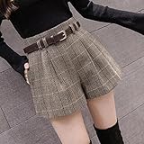 Yujun Frauen Herbst Winter Mode Büro Tragen Wollshorts Weibliche Vintage Hohe Taille Breite Bein Shorts Damen Casual S