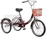 Dreirädrige Fahrräder Cruise Trike Erwachsene Dreiräder, 3 Rad Fahrräder für Erwachsene 20 Zoll Singlespeed Trikes Fahrräder Trike mit Einkaufskorb für Senioren, Damen, Herren City Erwachsenen D