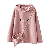 MILAX Hasenohren Hoodie Damen Pulli Pullover Sweatshirt Teenager Mädchen Hasen Ohren Lammwoll Kapuzenpullover+Dame Stickerei Umhängetasche Zweiteiliger Anzug