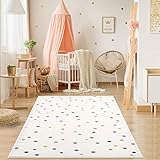 payé Teppich Kinderzimmer - Cream - 80x150cm - Spielteppich Bunte Punkte Kurzflor Kinderteppich - Oeko-Tex Standard 100