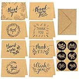 HOWAF Dankeskarten,24 Stück Braune Papier Dankeskarte Grußkarten mit Umschlag,Dankekarten Klappkarten für Thanksgiving Day Grüße, Abschlüsse,Geschenk,15x10