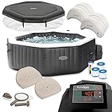 Intex Whirlpool PureSpa 28462 für 6 Personen, Bubble, Jet & Salzwassersystem Komplett-Set mit Extra-Zubehör wie: Reinigungsset, Getränkehalter, 2 Sitzkissen, 2 Kopfstützen, Chlor-Dosierschw