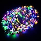 Fascigirl Blumen Stirnband, 10 Stück Led Blumenkranz Girlande Haarschmuck Haarreif Rebe Stirnbänder Kranz Haarband Damen Blumendekor Kopfschmuck Blumenkrone Leucht Kopfstück für Hochzeit Party
