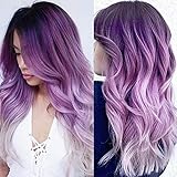 Perücke Gradient Violett Lang Ombre Haarperücke Damen Locken Gewellte Hitzebeständige Volle Perücke Cosplay Halloween Party