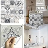 48pcs Wandfliesenaufkleber, Selbstklebende Wasserdichte Marokkanische Fliesenaufkleber DIY Fliesenabziehbilder Aufkleber Fliesentransfers für Küche Wohnzimmer Wohnkultur (A-48pcs,20*20CM/7.9'*7.9')