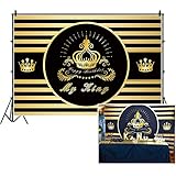 CSFOTO 2,1 x 1,5 m Happy Birthday Hintergrund Krone My King Schwarz Gold Geburtstag Party Hintergrund für Fotografie Kuchen Tisch Banner Erwachsene Männer Geburtstag Foto Hinterg