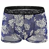 Swbreety Herren Boxershorts Bedruckte Blume Sexy Spitze Bund Unterwäsche, navy, M