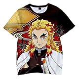 JINGHE Demon Slayer Tshirts für Erwachsene Kinder, Rengoku Kyoujurou Agatsuma Zenitsu Cosplay Kostüm, Sommer Kimetsu no Yaiba Crewneck Premium Bluse Top