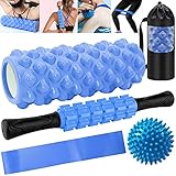 Frasheng 5-in-1 Faszienrolle Set,Foam Roller, Massageroller Stick,Faszien-ball,Widerstandsbänder und Aufbewahrungstasche,Schaumstoffrolle zum Faszien Training der Muskeln und Schmerztherapie,B