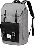 Rucksack Damen Herren,VASCHY Wasserabweisend Vintage Schulrucksack Mädchen Jungen Teenager Passt 15,6 Zoll Laptop Jugendliche Schultasche Schulranzen für Reise Arbeit Camping-Grau Schw