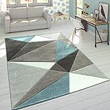Paco Home Designer Teppich Moderner Konturenschnitt Trendige Dreiecke Pastell Grau Türkis, Grösse:120x170