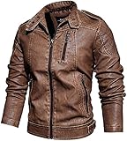 GAODINGD Motorradjacke Herren Schutzjacken Mens Leder Motorradjacken Stehen Sie den Kragen warme Fleece Herbst Winter Mode Pilotmäntel (Color : Khaki, Size : XXXL-3XLarge)