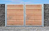 Elektrisches Einfahrtstor Qs Tor Holztor Gartentor Hoftor Verzinkt mit Pfosten & Holzfüllung 2-flügelig 300cm x 180