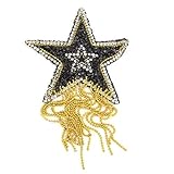 Iwinna Rhinestones Tassel Patches, Plastic DIY Adhesive Star Pattern Clothing Appliques(8.5cm Black + Golden Tassel)