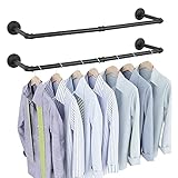 OROPY Industrieller Stil Rohr-Kleidergestell 2er Set, an der Wand befestigte abnehmbare Retro- Metallkleiderstangen-hängende Schiene (Zwei Basen)