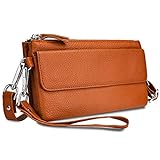 YALUXE Handtasche Damen Echtleder Smartphone Wristlet Crossbody Kupplungtasche mit RFID-Kartenschlitzen Orang