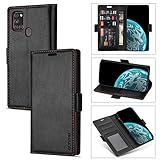 QLTYPRI Hülle für Samsung Galaxy A21S, Premium Weiches Leder Handyhülle mit Kartenfach Ständer Magnetische Ledertasche Kompatibel mit Samsung Galaxy A21S - Schw