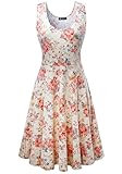 Damen Vintage Sommerkleid Traeger mit Flatterndem Rock Blumenmuster, Beige, Gr. XXX-Large / EU 46-48