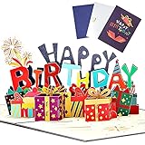 3D Geburtstagskarte, Pop Up Grußkarte, Jubiläums Valentinsgruß Geburtstags Geschenkkarte mit Umschlag und Mitteilungskarte für Familie Ehepartner Kinder Freunde Kollegen (Happy)