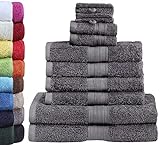 GREEN MARK Textilien 10 TLG. FROTTIER Handtuch-Set mit verschiedenen Größen 4X Handtücher, 2X Duschtücher, 2X Gästetücher, 2X Waschhandschuhe | Farbe: Anthrazit grau | Premium Q