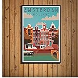 SXXRZA Poster Bild 50x70cm Rahmenlos New York Niederlande Amsterdam London Retro Reise Stadt Landschaft Poster Wandkunst B
