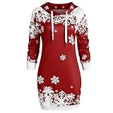 Lomelomme Weihnachtskleid Damen Santa Festival Kleid Langarm Weihnachtspullover Lang Weihnachtspulli Weihnachten Druck Partykleid A-Linie Swing Kleid Sweatshirtk