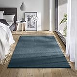 Teppich Wölkchen Waschbarer Teppich mit Anti-Rutsch I Flauschiger Hochflor für Badezimmer, Kinderzimmer oder Flur Läufer I Einfarbig, Schadstoffgeprüft, Allergikergeeignet | Blau - 140 x 200