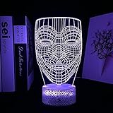 3D-Nachtlicht für Jungen, Smiley-Maske, 3D-LED-Nachtlicht für Geburtstag, Geschenk, Raumatmosphäre, Dekorlicht, Fernbedienung, bunte Acryl-Tischlamp