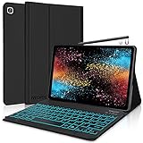 IVEOPPE Tastatur Hülle für Samsung Galaxy Tab S6 Lite 10.4 2020 SM-P610 SM-P615, 7 Farben Hintergrundbeleuchtete abnehmbare Bluetooth QWERTZ Tastatur Magnethülle (Schwarz)