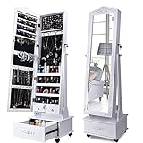 Schmuckschrank Drehen Sie das Rad, um den dreidimensionalen geschnitzten Ganzkörper-Spiegel-Schrank-Schmuckkabinett-Lagerschrank in voller Länge in voller Länge zu bewegen Organisieren Sie Ihren g