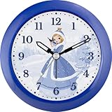 Eurotime Wecker für Mädchen mit Eiskönigin, Blau, Kinderwecker, Kunststoffgehäuse und Kunststoffglas, 22152-08