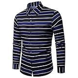 QWERD Herren Hemd Langarm Regular Fit Anzug Freizeit Business Hemden Horizontale Streifen Hemden für Männer Langarmhemd Herren Horizontal Multi-Color Stripe Long Sleeve Button-down Shirt H