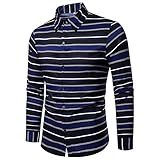 KBUY Herren Hemd Langarm Slim Fit Horizontale Streifen Langarmhemd Freizeit Business Party Shirt für Männer Herren Long Sleeve Horizontal Multi-Color Stripe Shirt Button Down Hemd Große Größe M-4XL