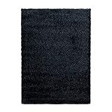 Meyb Rund Teppiche Hochflor Shaggy Wohnzimmer Weichem Glanz Garn Einfarbig 9 Farben, Farbe:Schwarz, Grösse:200 cm R