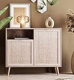 NEWFURN Kommode Sonoma Eiche Rattan Optik Sideboard Modern Skandinavisch - 101,5x87x40 cm (BxHxT) - Highboard Anrichte Boho - [Mila.one] Wohnzimmer Schlafzimmer Flur E