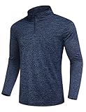 COOFANDY Funktions Laufshirt Langarm für Herren Funktionsshirt Sweatshirt Running T-Shirt Trainingstop schnell trocknendes Shirt mit Stehkragen Navy Blau M