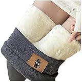 PWKNRD Damen Thermoleggings Sport Leggings High Waist Jogginghose Warme Fleece Freizeithose Super Weich Sporthose Bequem Elastisch Gefüttert Fitnesshose Stretch Sexy Hosen Einfarbig L