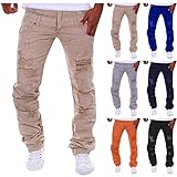 Topassion Herren Vintage Jeans Slim Fit Zerrissene Denim Hosen mit Taschen Casual Streetwear Männer Basic Skinny Jeanshose Lange Outdoorhose Stretch Straight Leg Freizeithose L