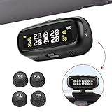 TPMS ReifendruckKontrollsystem Solar Energie und USB Wiederaufladbares Drahtloses-Reifendruckkontrollsystem mit LCD-Display und 4 Reifendrucksensor Reifendruck-Autoalarmsyste für Auto, SUV, KFZ