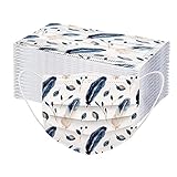 DerberDis 50 Stück Erwachsene Mundschutz mit Motiv Feder Blumendruck Mode Einweg 3-lagig Staubdicht Atmungsaktiv Mundbedeckung Bandana H