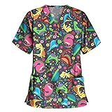 KOUYA Damen V-Ausschnitt Weihnachten Schlupfhemd Kasack mit Motiv Bedruckt Kurzarm T-Shirts Tops Arbeitsuniform Weihnachts Thanksgiving Bluse Uniformen Nurse Große Größ