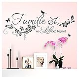 Wandaro Wandaufkleber Spruch Familie ist | schwarz 84 x 35 cm | Wandsticker Flur Wandspruch Wohnzimmer Wandtattoo Aufkleber W3476