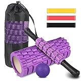 PLEASION 4-in-1 Faszienrolle Set: Foam Roller, Massageroller Stick, Fitnessband [3er Set], Faszien-ball, mit Tragebeutel, zum Faszien Training und Verbesserung des Bindegewebes, Muskeln Entsp