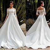 SHGUANMO Wunderschöne Satin Aus Der Schulter A-Linie Zwei-teiliges Hochzeitskleid Mit Spitzenapplikationen Brautkleid Mit Abnehmbarem Jaket (Color : Pink, US Size : 18W)
