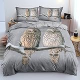 Wnyun Bettwäsche Set 155X220cm Schneeeule Eule Vogel Tier Pattern Bettbezug Betten Set Mikrofaser Bettwaren 3D Bedrucktes Set + 1 Kissenbezug 80X80cm Jug