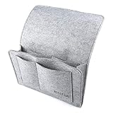 HOGAR AMO Dicke Filz-Bett-Caddy-Organizer Betttasche Sofa Hängeaufbewahrung für Handy, iPad, Brille, Buch, Fernbedienung, 4 Taschen & Seitenloch für Aufladungskabel 32 x 20cm (Grau)