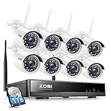 ZOSI 8CH HD 1080P Außen WiFi Überwachungskamera Set mit 1TB Festplatte H.265+ Kabellos NVR mit 81080P Outdoor WLAN Kamera System für Hausüberwachung, 20M-IR N