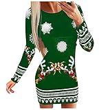 SoLu DAY8 Weihnachtskleid Damen Strickkleid Rundhals Kleid Langer Pulloverkleid Lässiges Mode Kleider Pullover Frauen Pullikleid Wickelkleid Weihnachtsmann Muster Herbstkleid für Freizeit Party