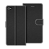 COODIO Handyhülle für iPhone 4S Handy Hülle, iPhone 4S Hülle Leder Handytasche für iPhone 4S / iPhone 4 Klapphülle Tasche, Schw